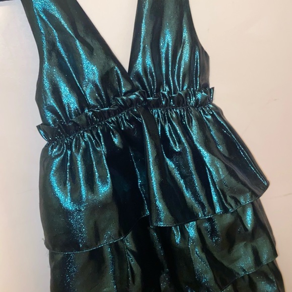 Zara metallic green tiered mini dress. - Picture 3 of 4